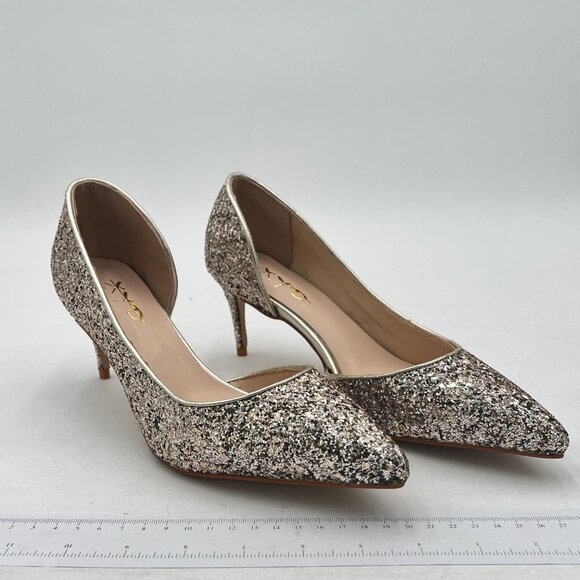 XYD Gold Glitter D'Orsay Low Heels Comfortable Slip-on Pointed Toe Sexy Pumps - Picture 4 of 8